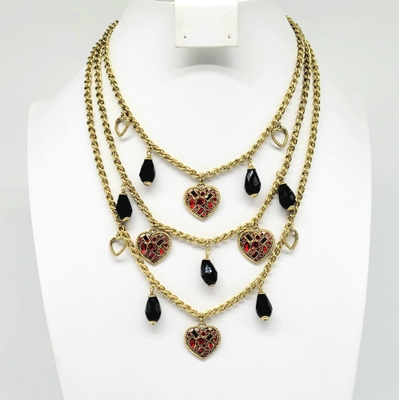 Heidi Daus Garnet + Diamond Swarovski Crystal Heart and Gold Chain Necklace - Picture 6 of 12